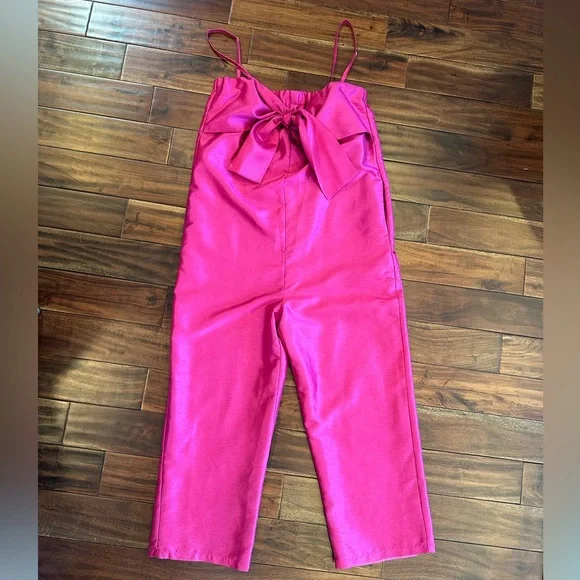Anthropologie Hutch Fuchsia Pink Satin Bow Jumpsuit Size XS - Picture 3 of 5